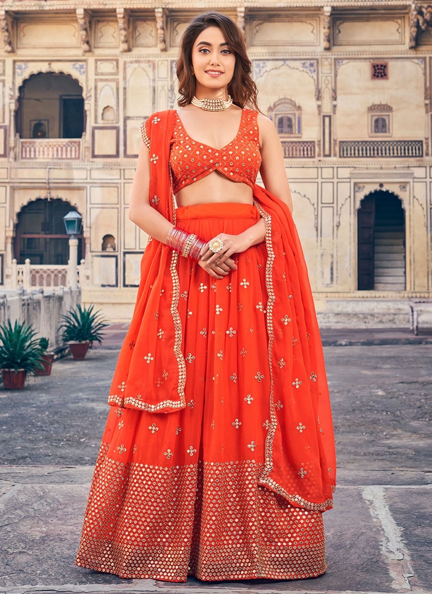 Sequins Embroidered Georgette Flared Style Lehenga Choli