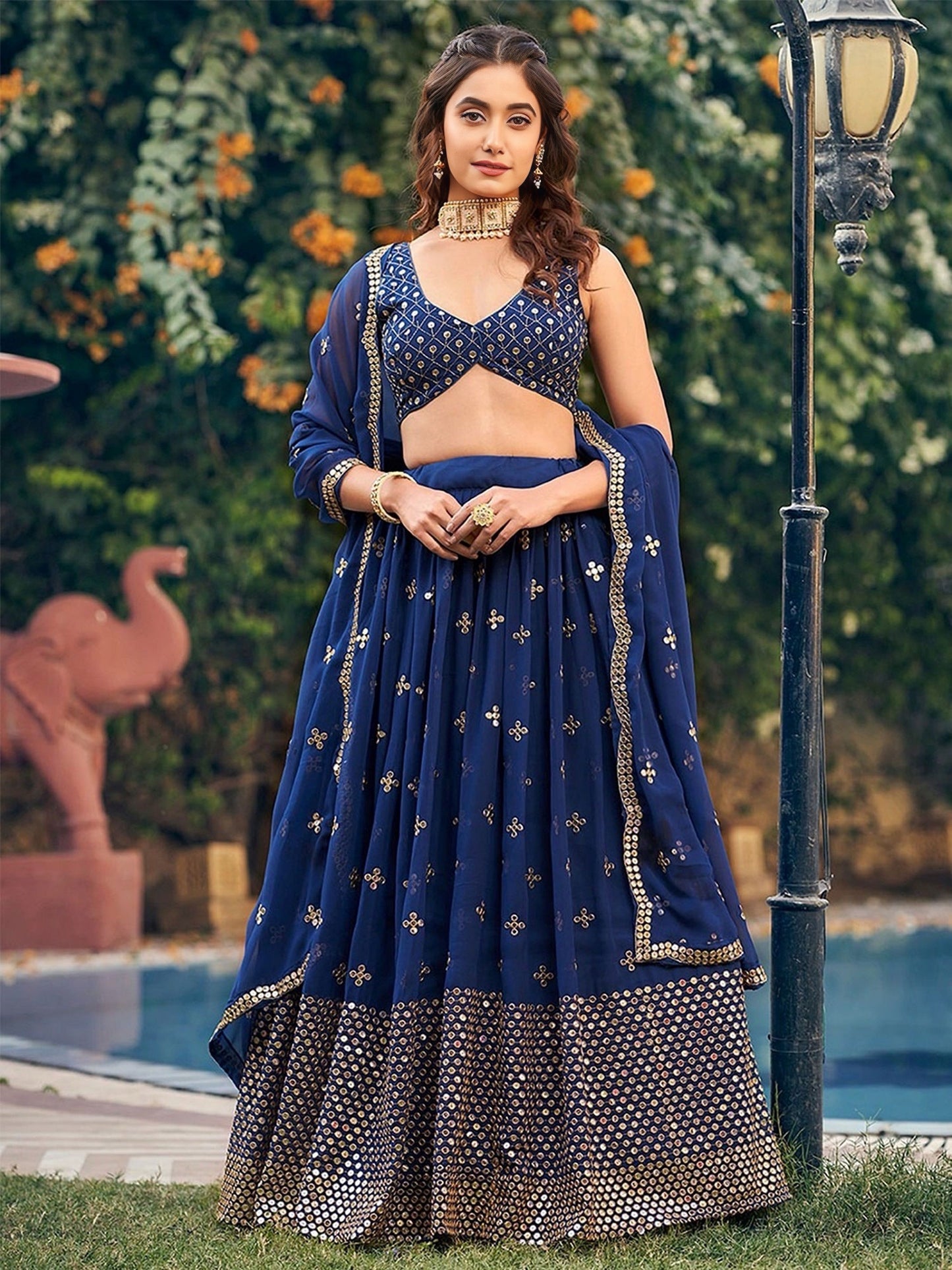 Sequins Embroidered Georgette Flared Style Lehenga Choli