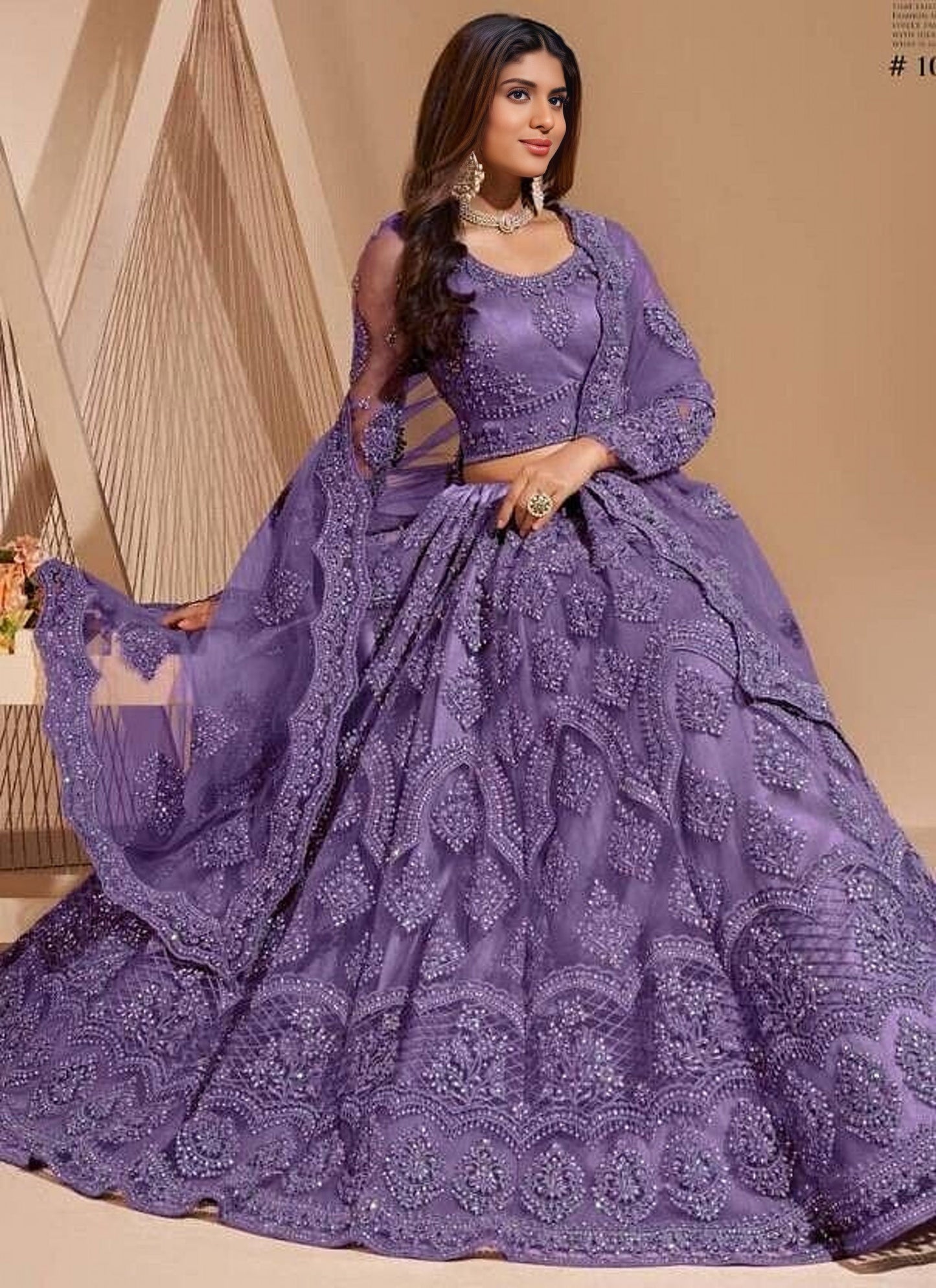 Mustard net embroidered lehenga