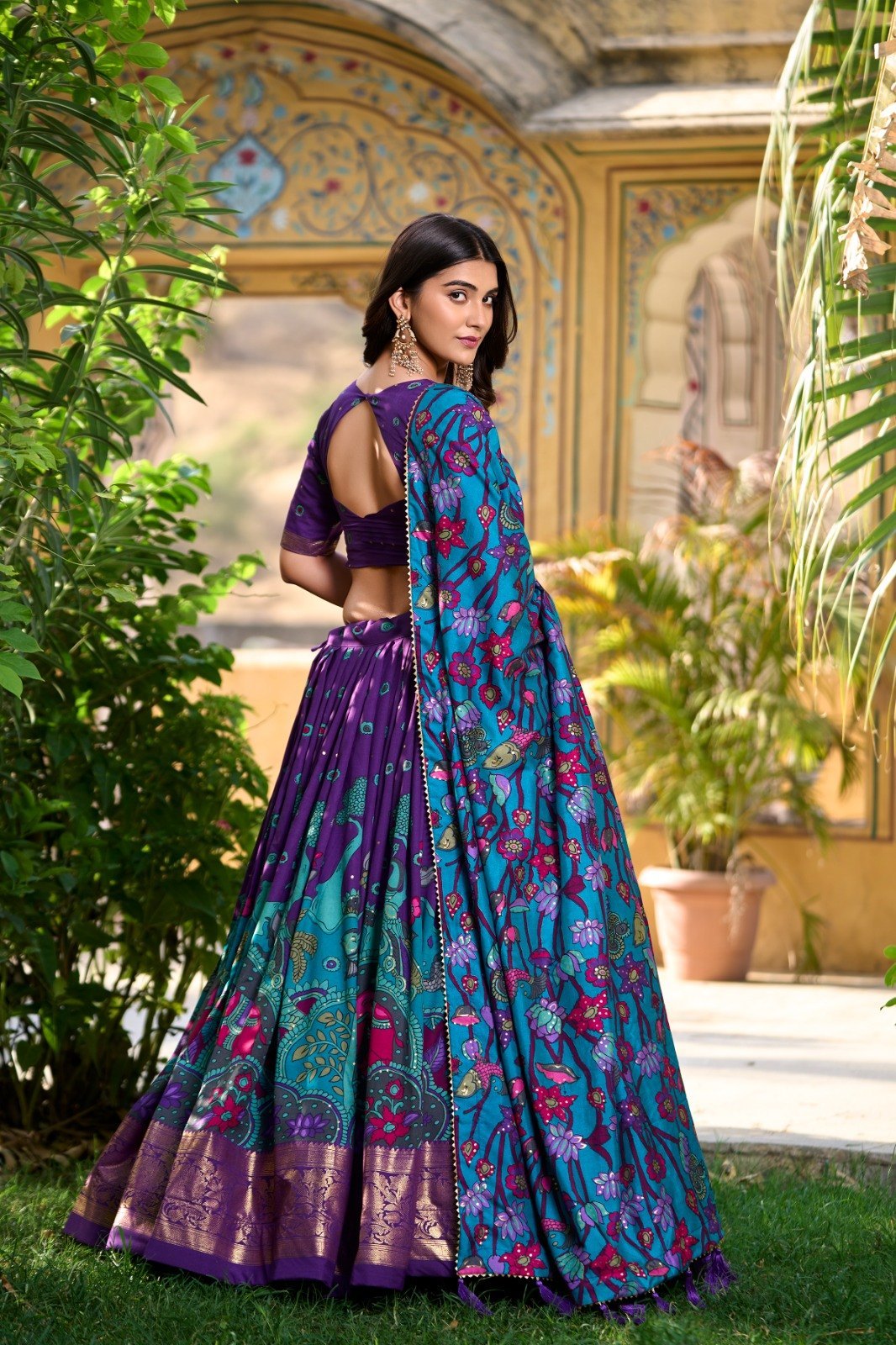 Tussar Silk Kalamkari Printed Lehenga Choli