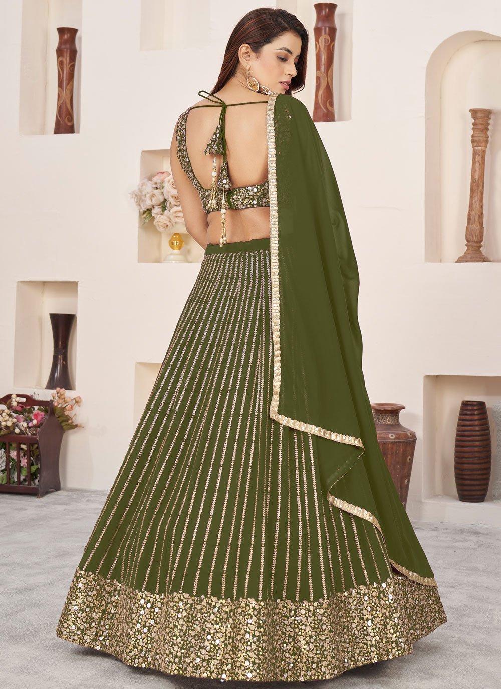 Georgette Lehenga Choli With Zari And Sequins