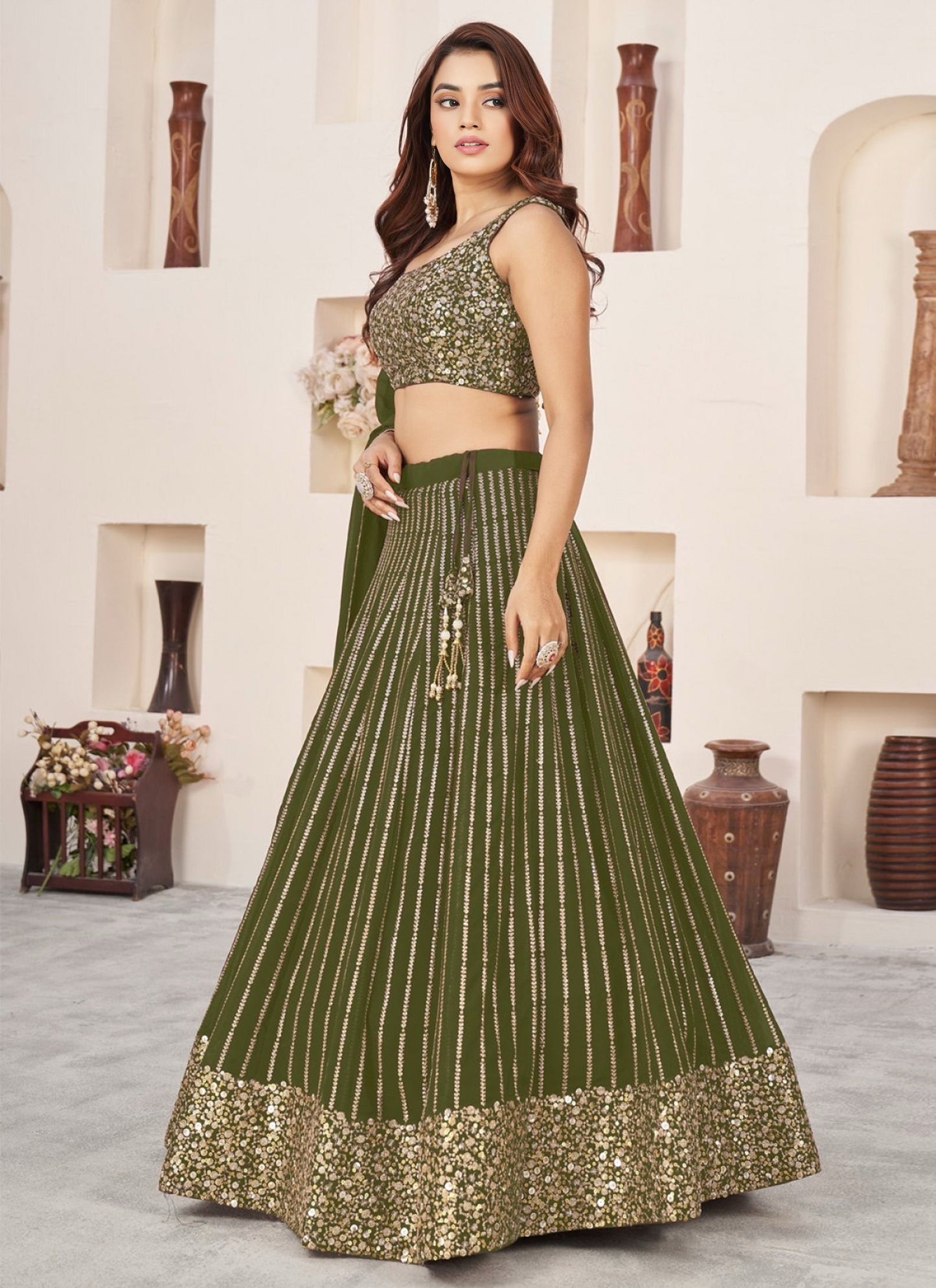 Georgette Lehenga Choli With Zari And Sequins