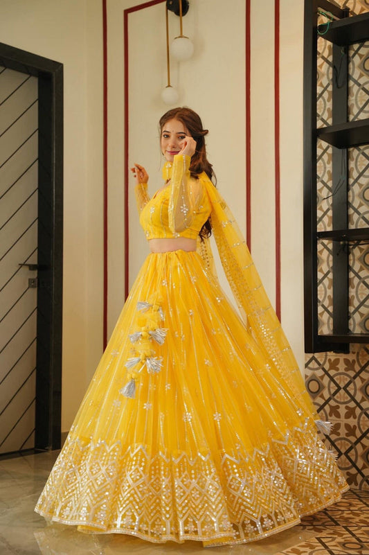 Yellow Premium Net Lehenga Choli Set