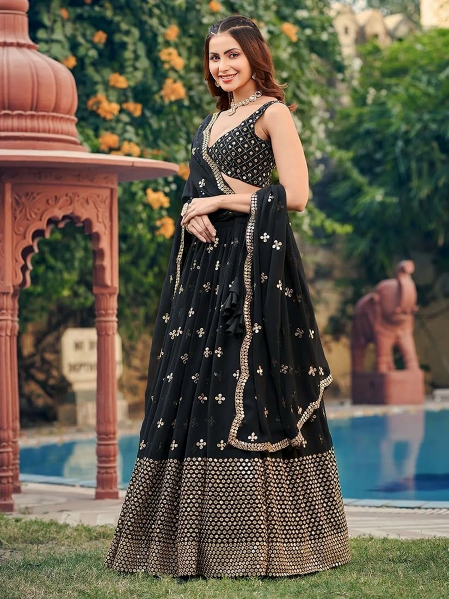 Sequins Embroidered Georgette Flared Style Lehenga Choli