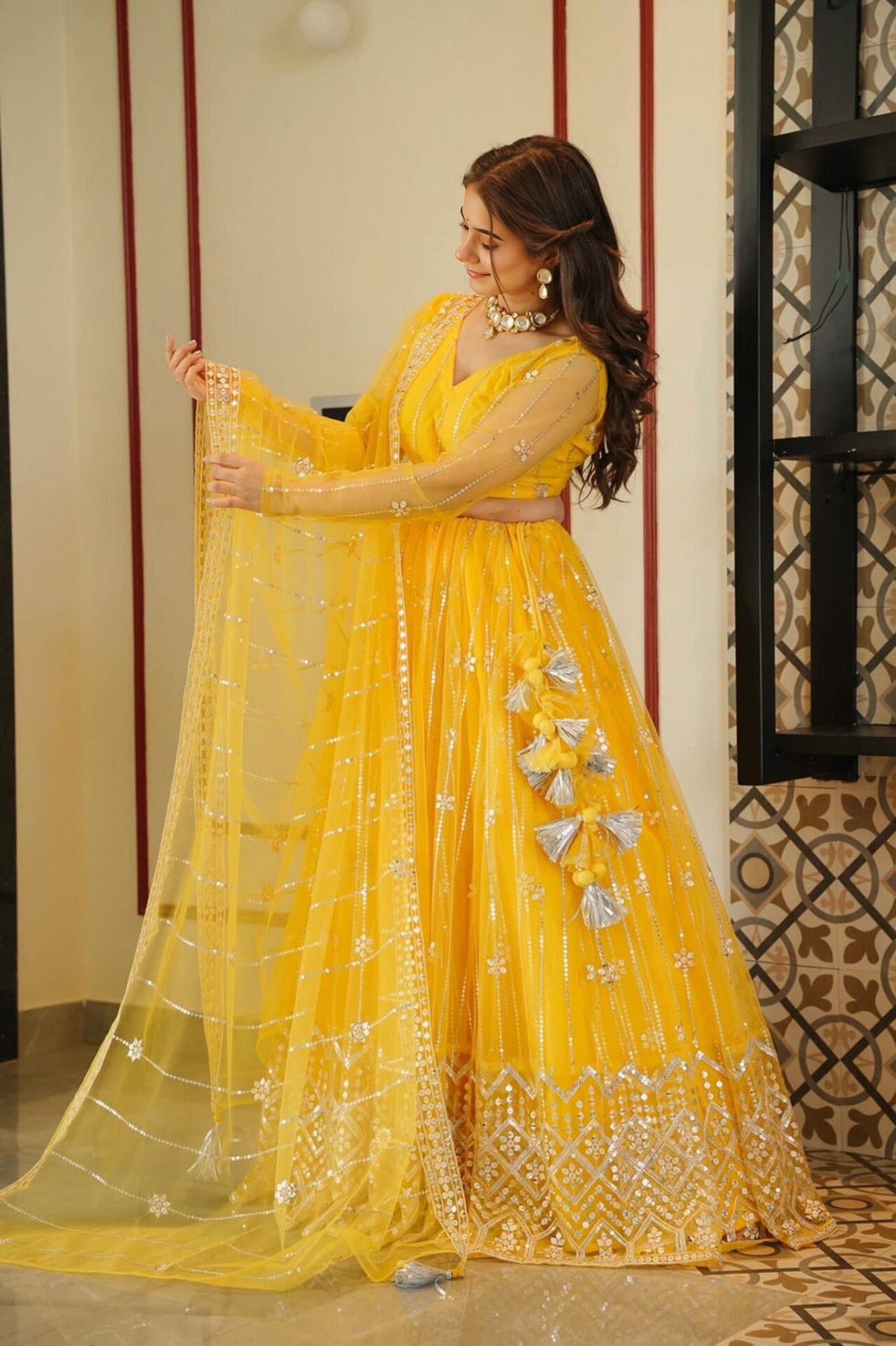 Yellow Premium Net Lehenga Choli Set