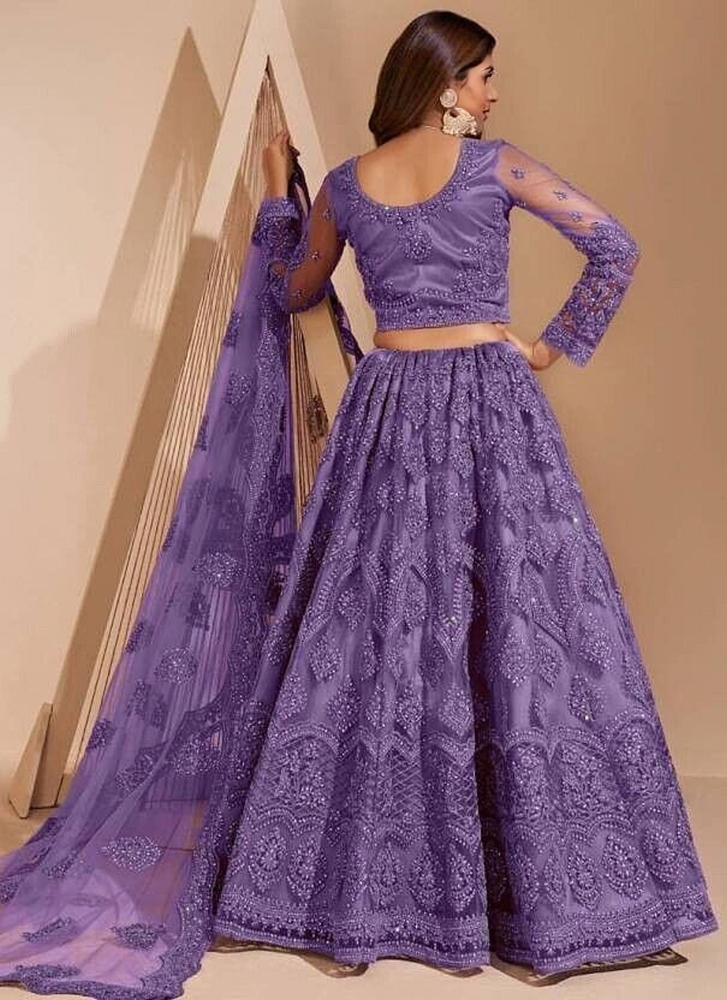 Mustard net embroidered lehenga