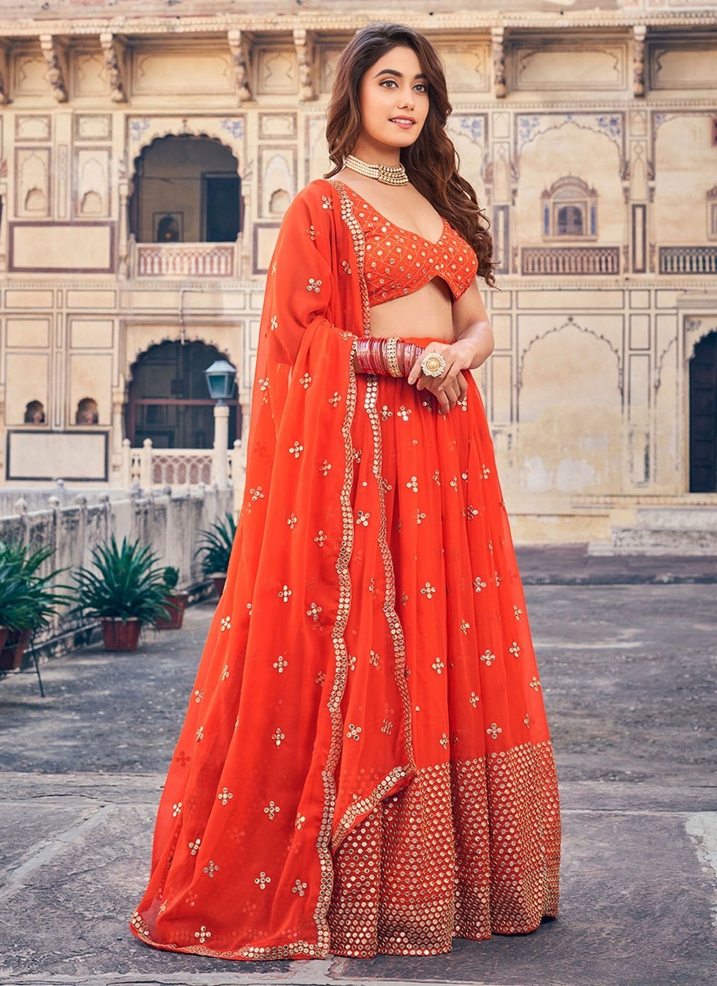 Sequins Embroidered Georgette Flared Style Lehenga Choli