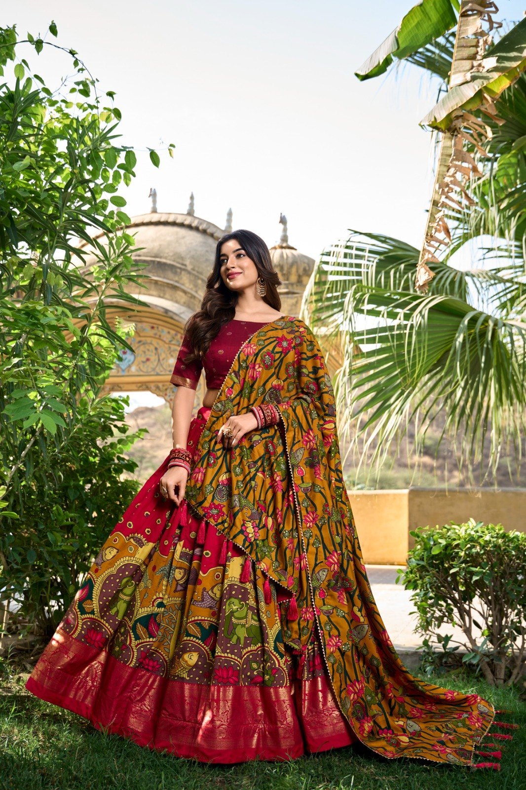 Tussar Silk Kalamkari Printed Lehenga Choli