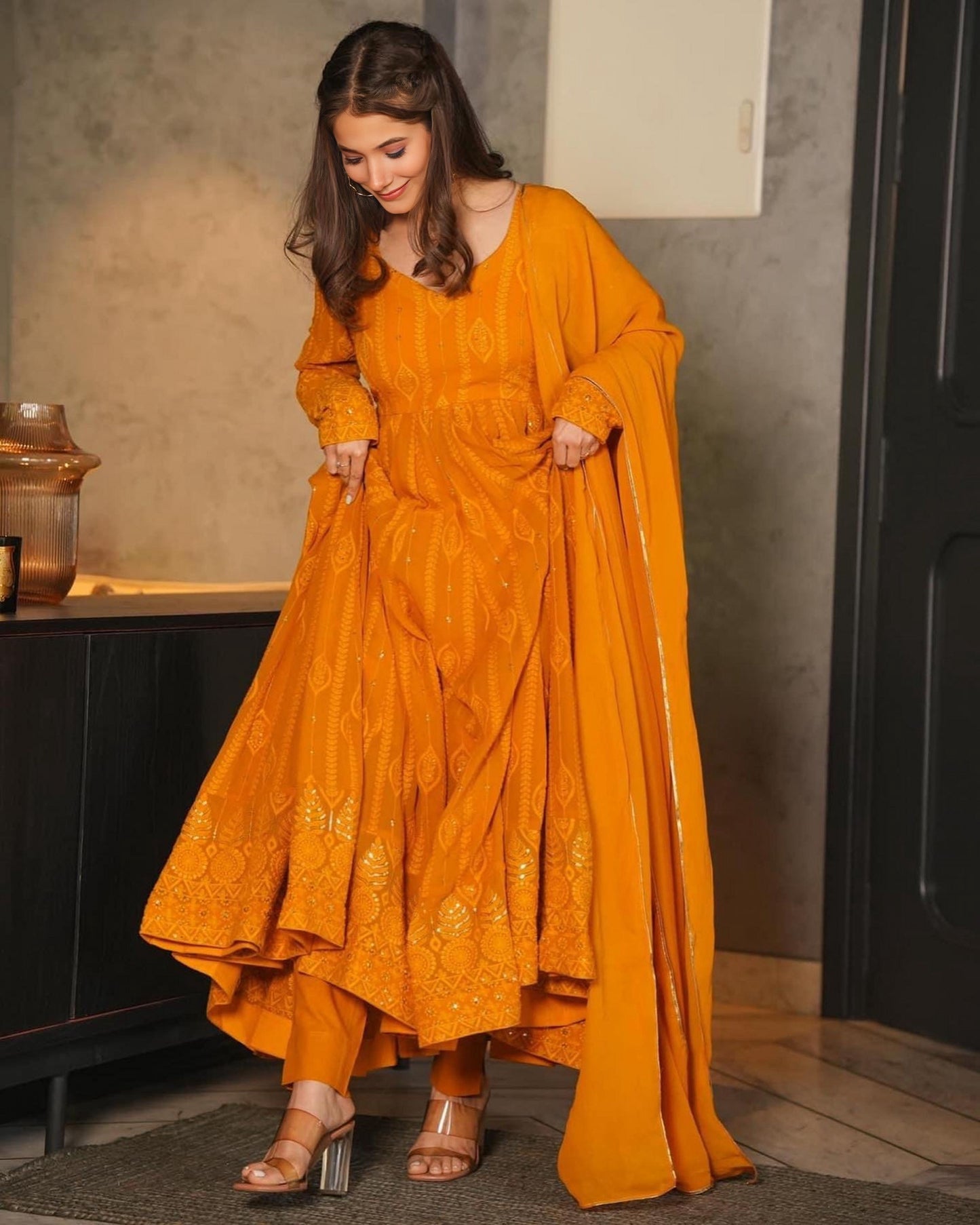 Mustard Premium Quality Anarkali Suit Set