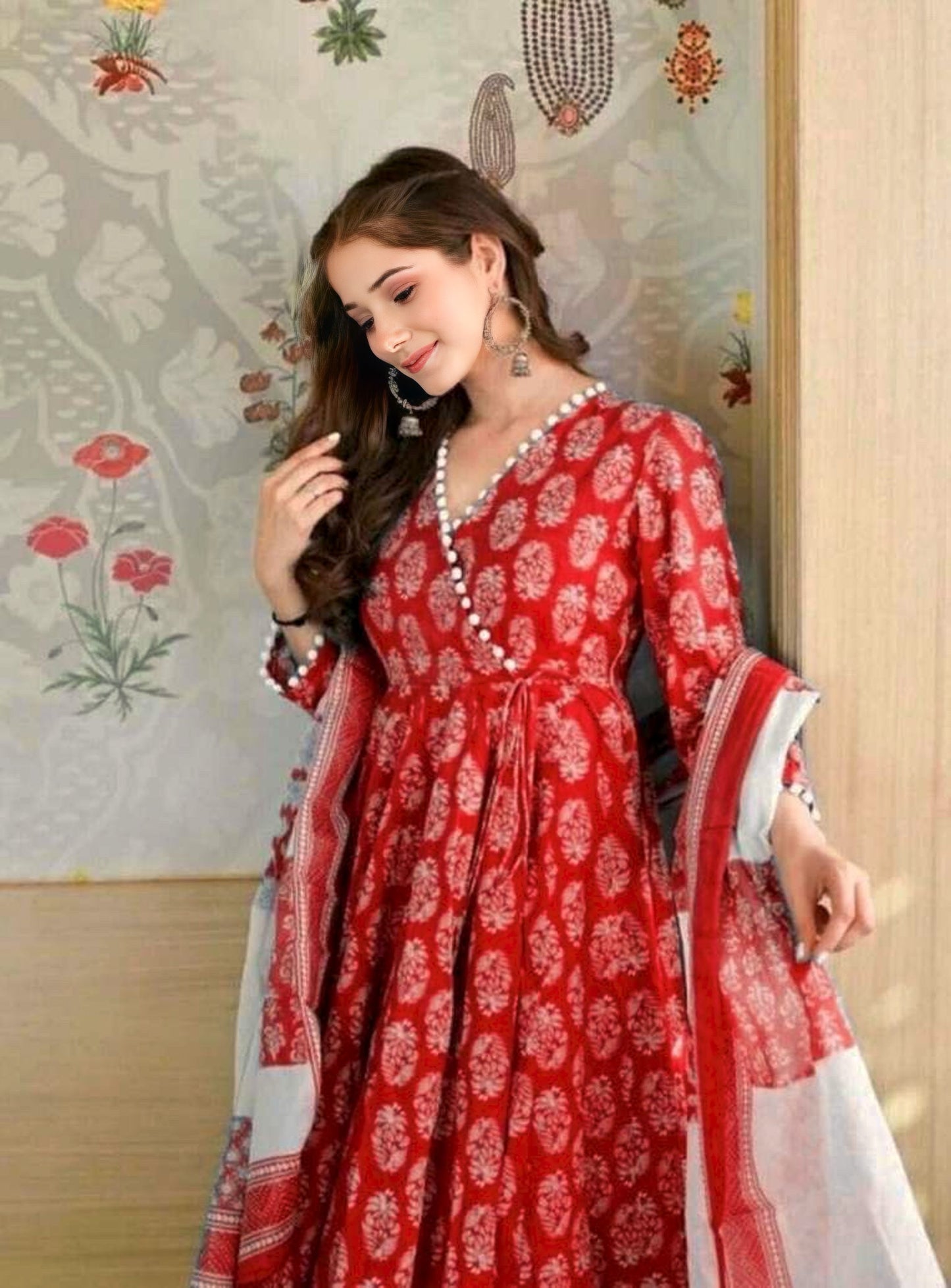 Premium Quality Floral Print Anarkali Kurta With Dupatta Set
