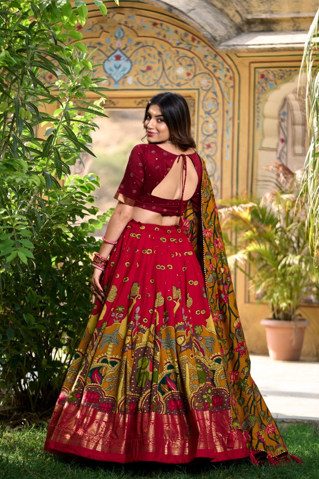 Tussar Silk Kalamkari Printed Lehenga Choli