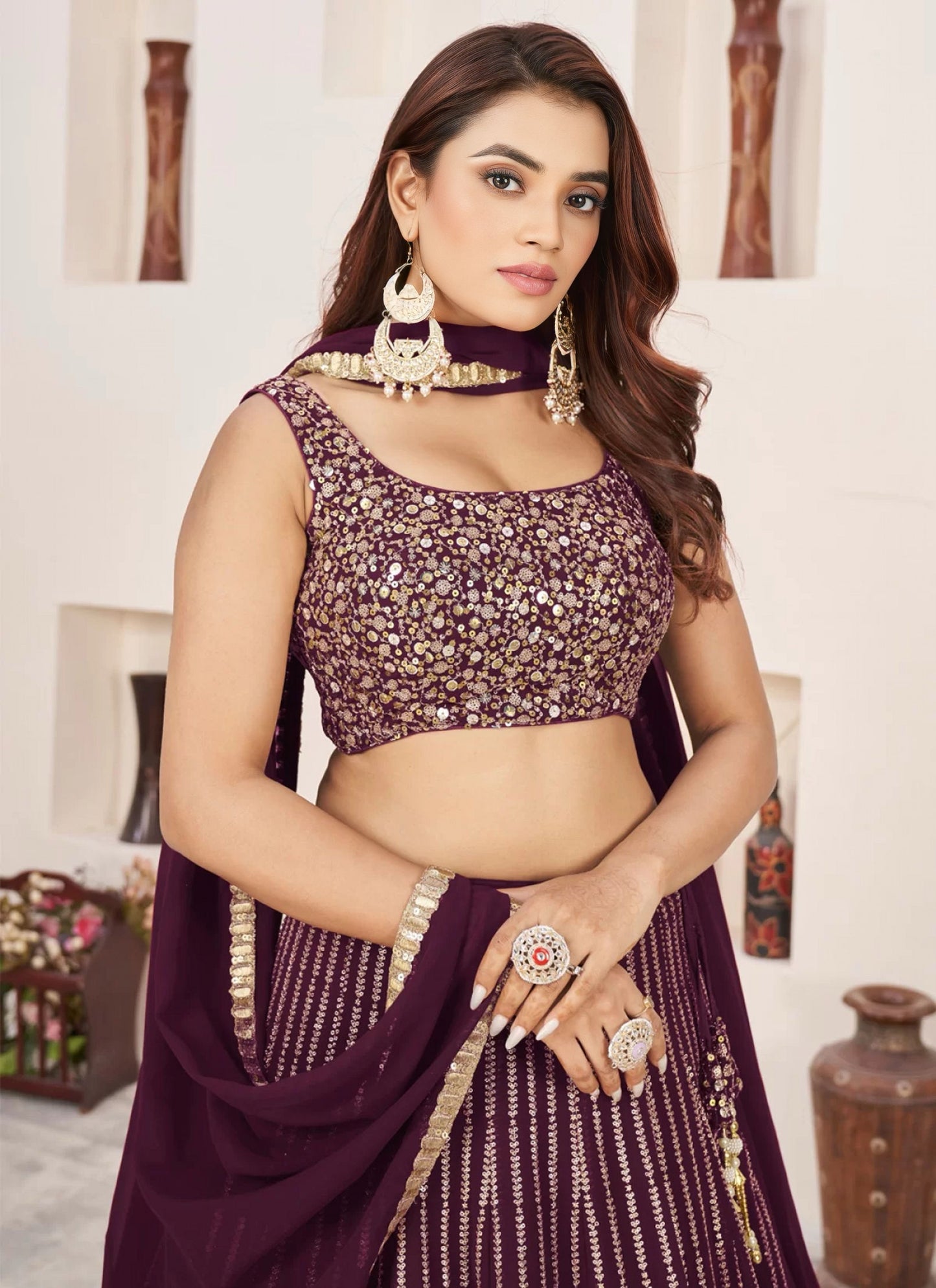 Georgette Lehenga Choli With Zari And Sequins