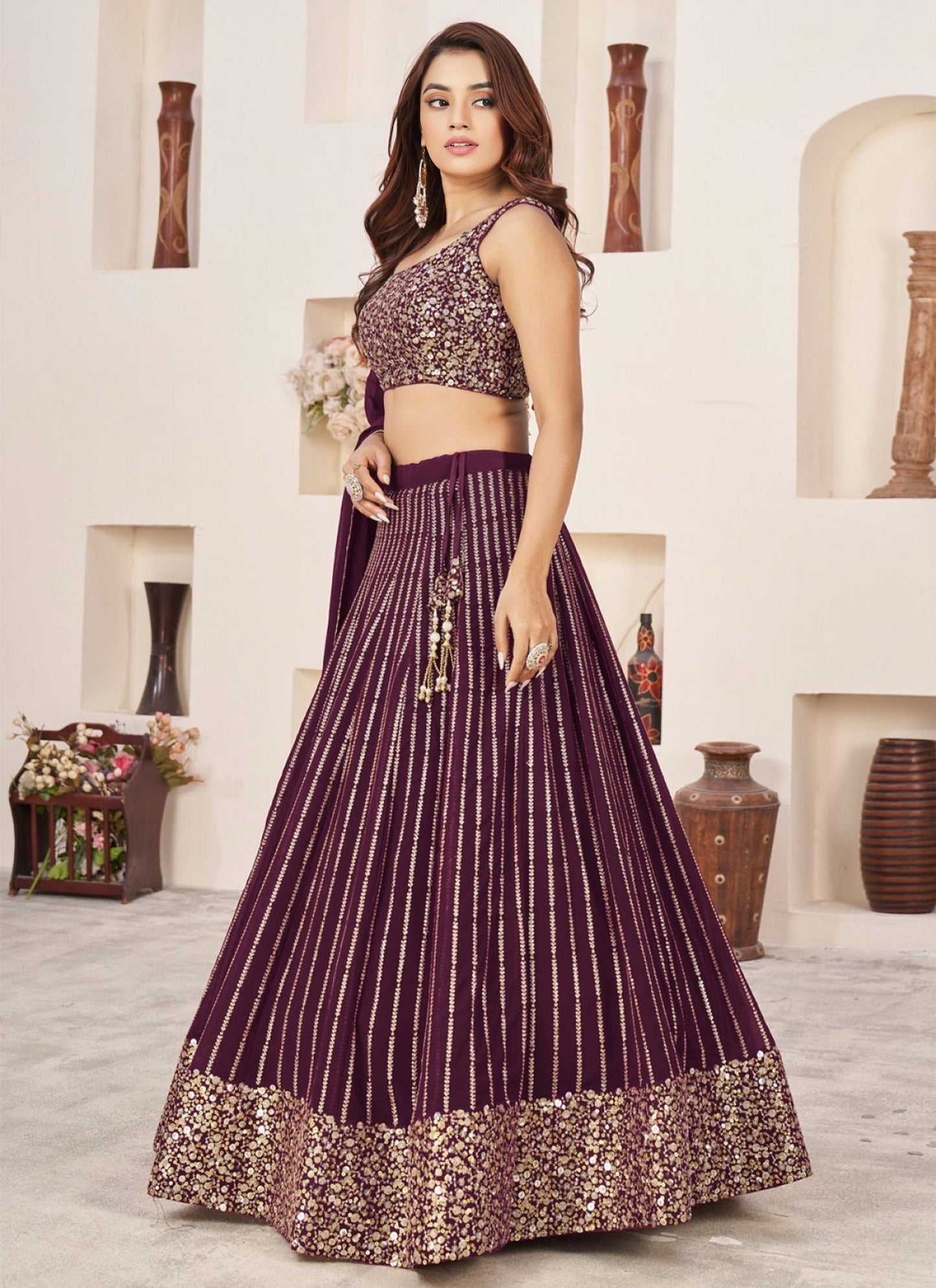 Georgette Lehenga Choli With Zari And Sequins