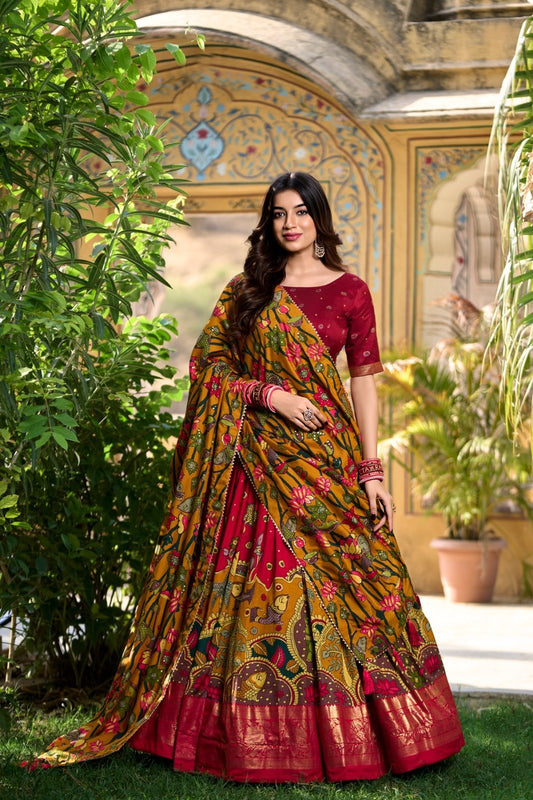 Tussar Silk Kalamkari Printed Lehenga Choli