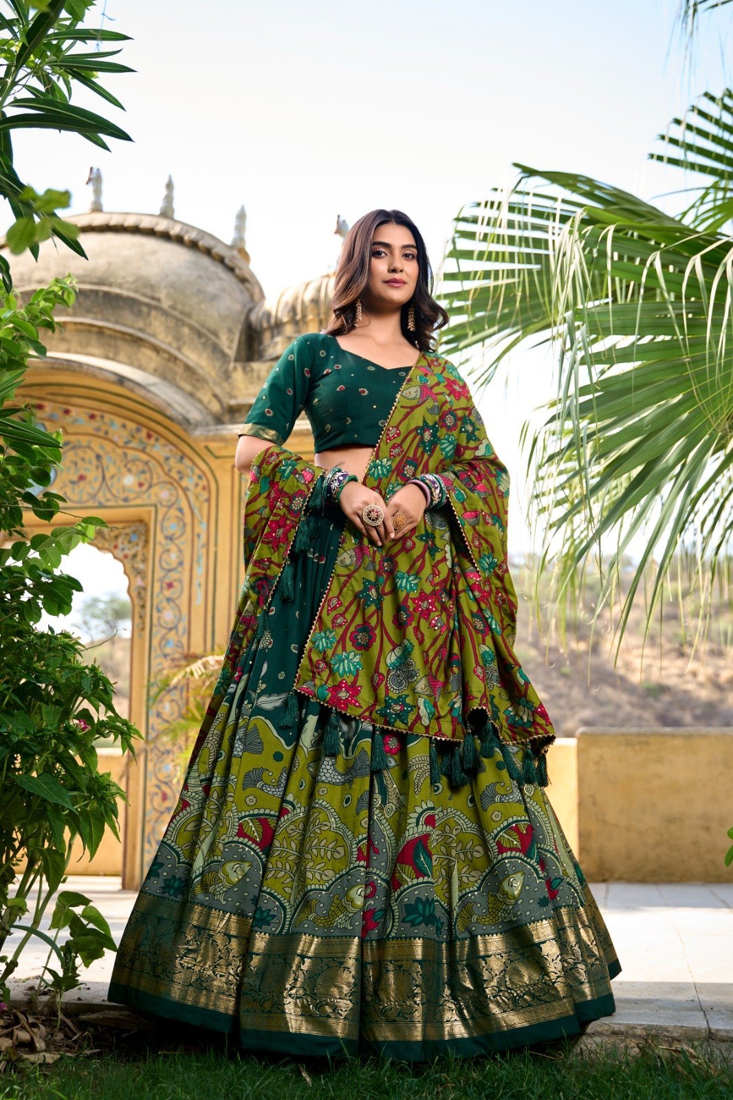 Tussar Silk Kalamkari Printed Lehenga Choli