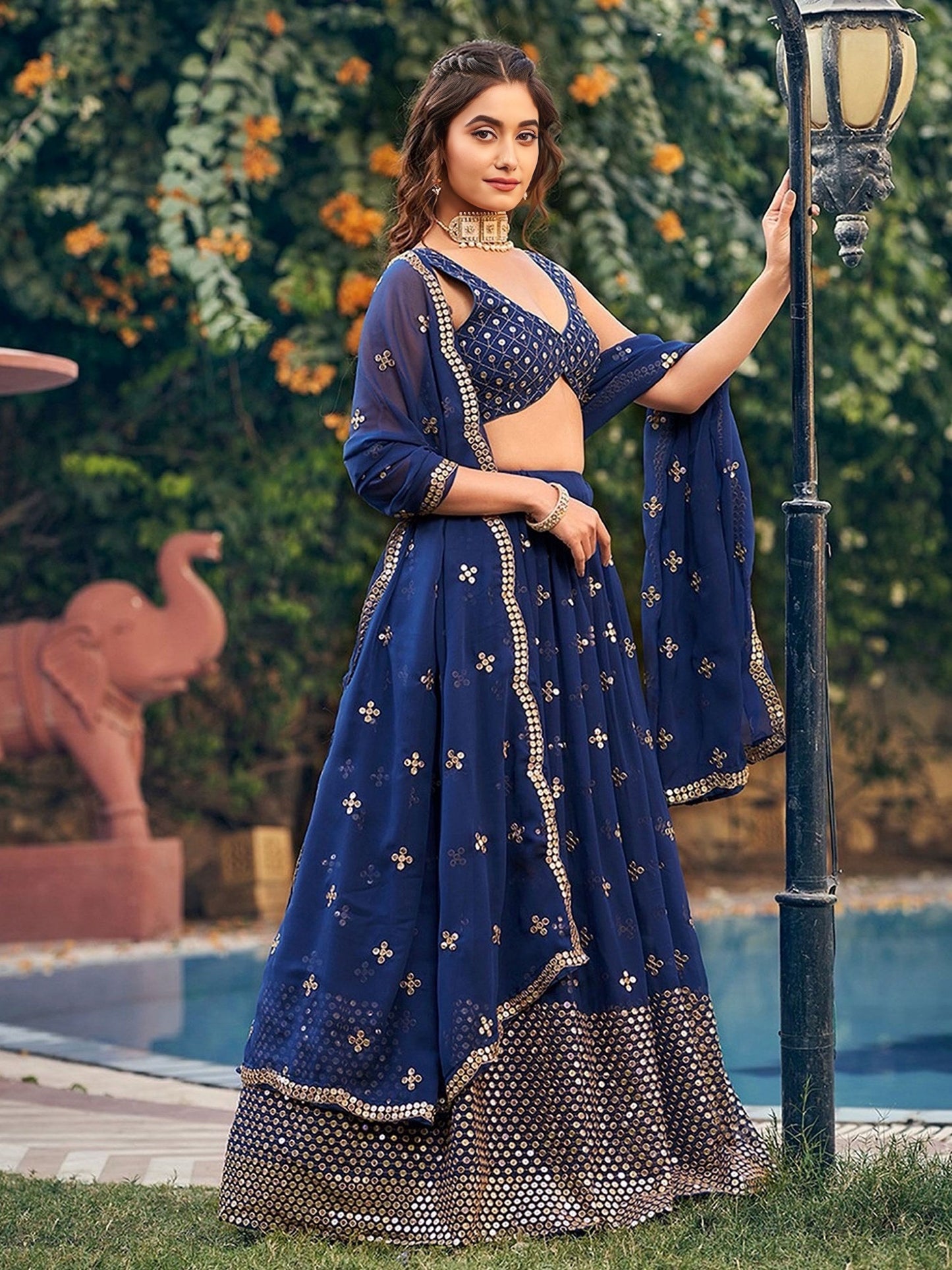 Sequins Embroidered Georgette Flared Style Lehenga Choli