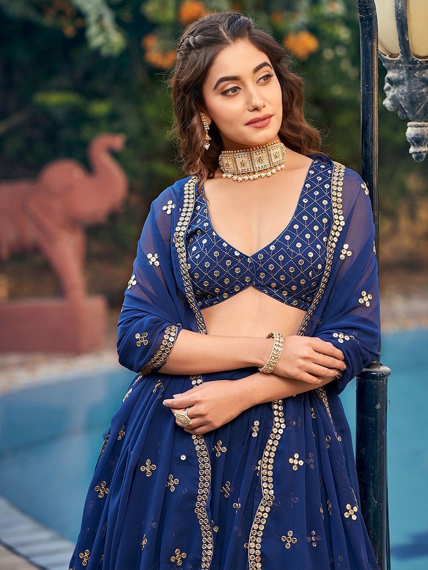 Sequins Embroidered Georgette Flared Style Lehenga Choli