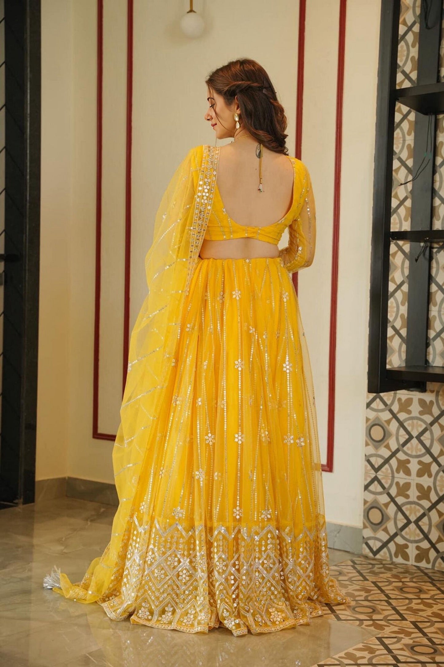 Yellow Premium Net Lehenga Choli Set