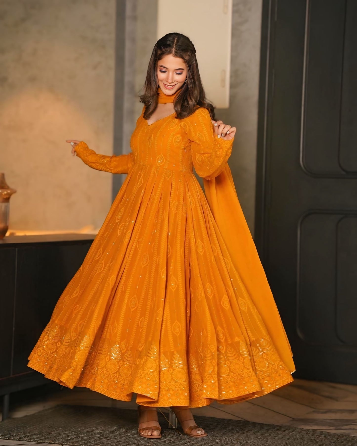 Mustard Premium Quality Anarkali Suit Set