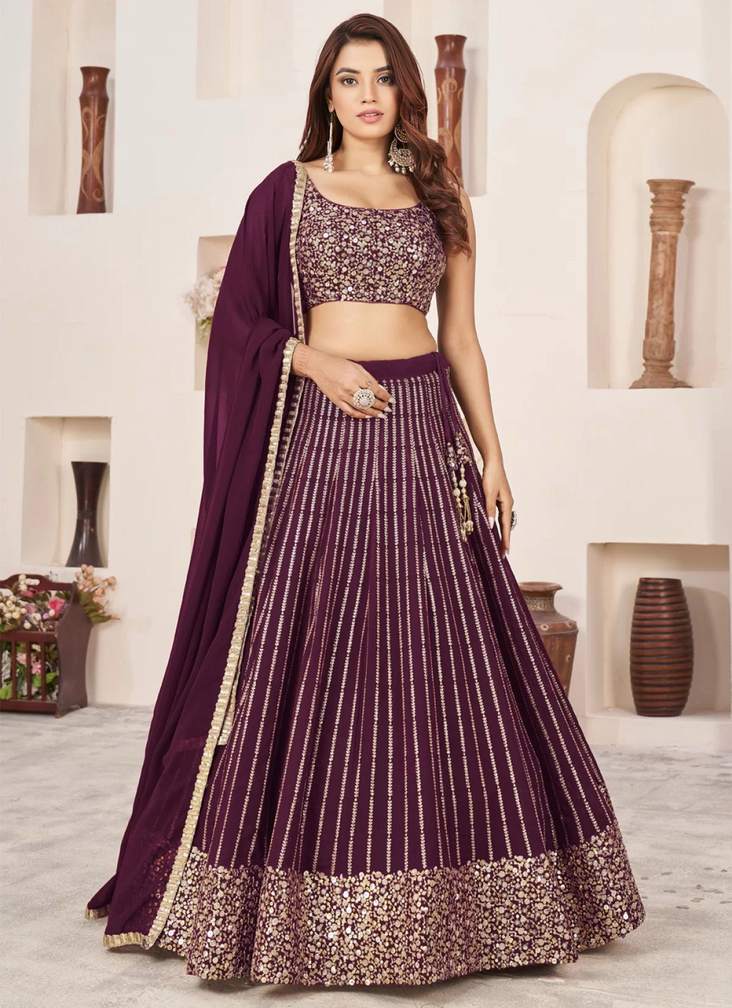Georgette Lehenga Choli With Zari And Sequins
