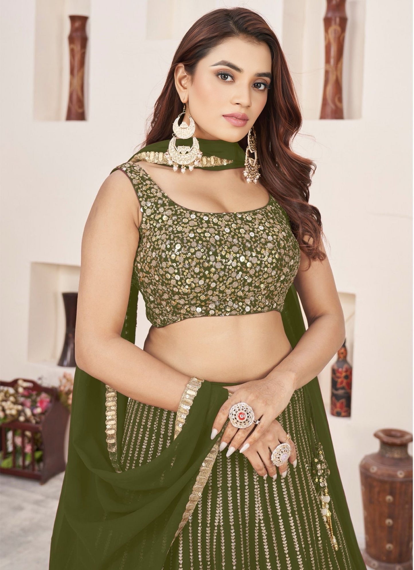 Georgette Lehenga Choli With Zari And Sequins