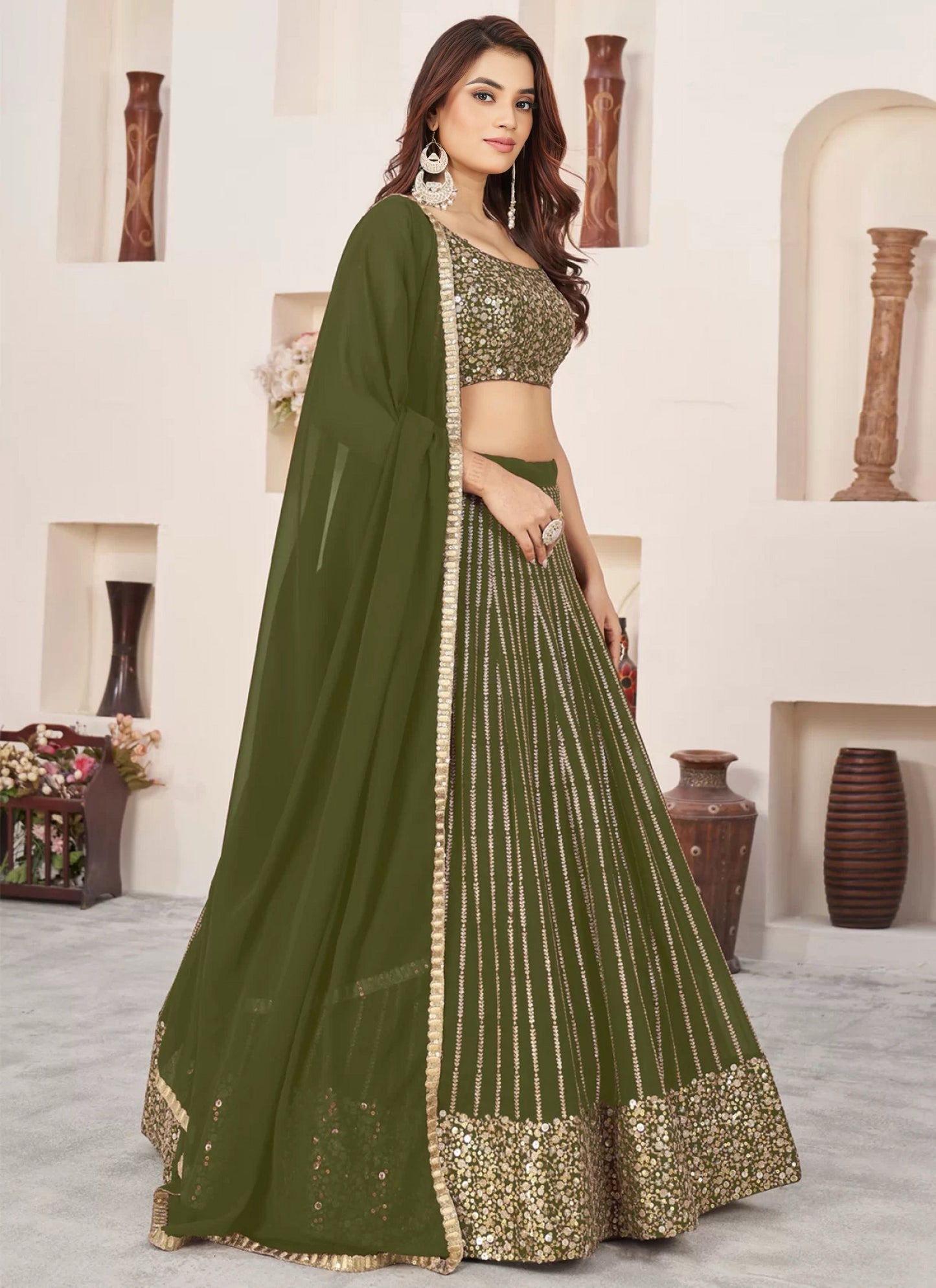 Georgette Lehenga Choli With Zari And Sequins