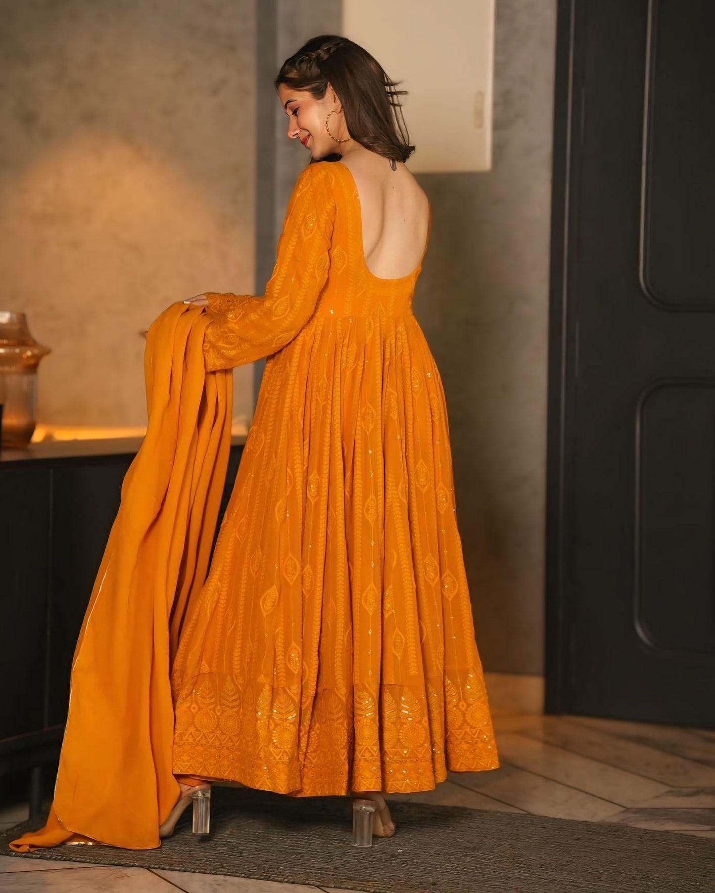 Mustard Premium Quality Anarkali Suit Set