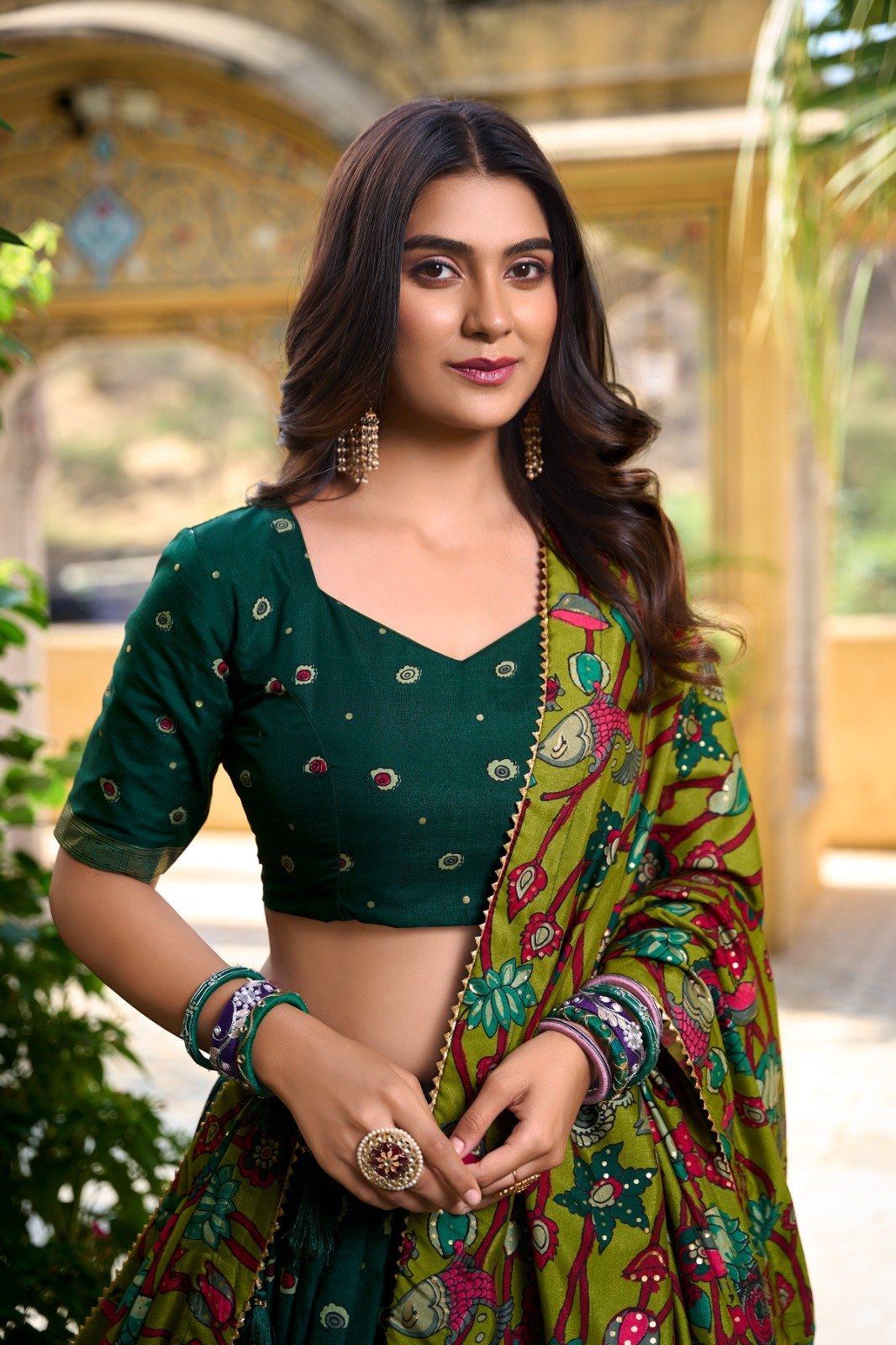 Tussar Silk Kalamkari Printed Lehenga Choli