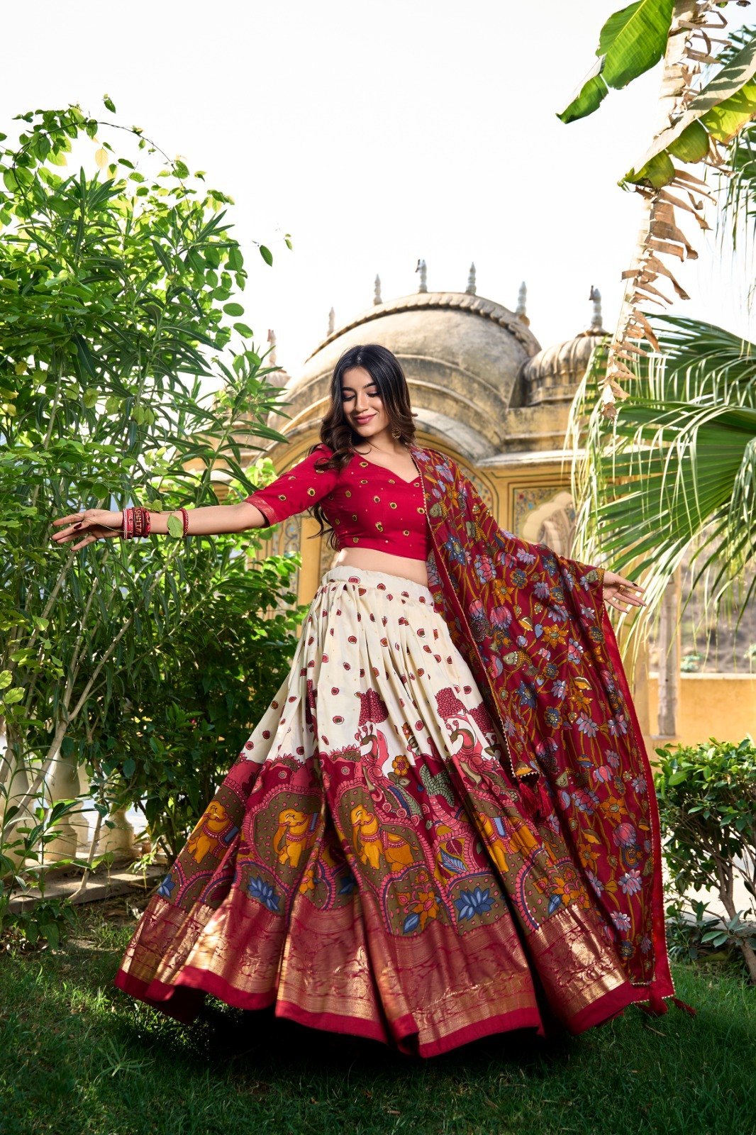 Tussar Silk Kalamkari Printed Lehenga Choli