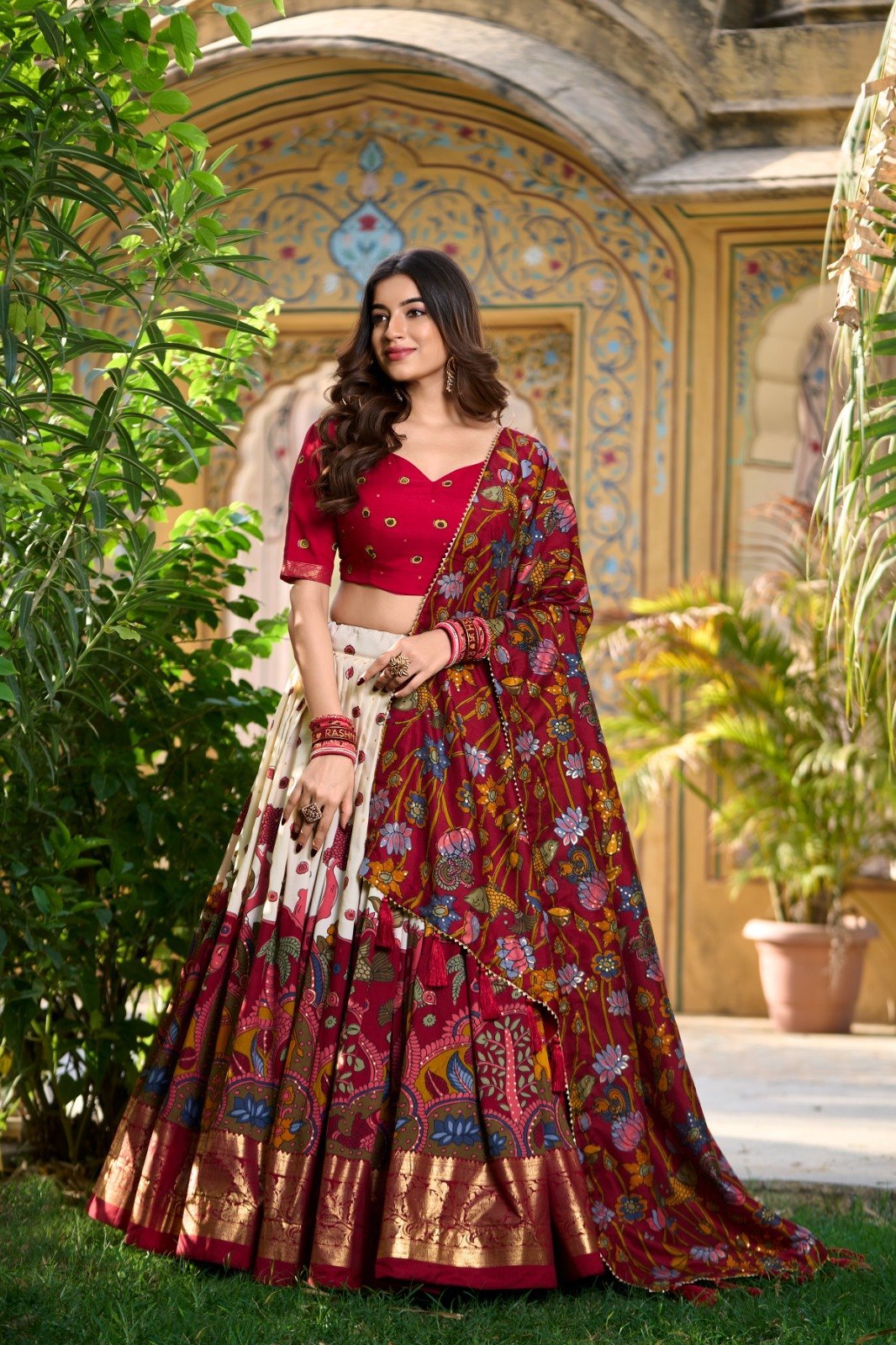Tussar Silk Kalamkari Printed Lehenga Choli