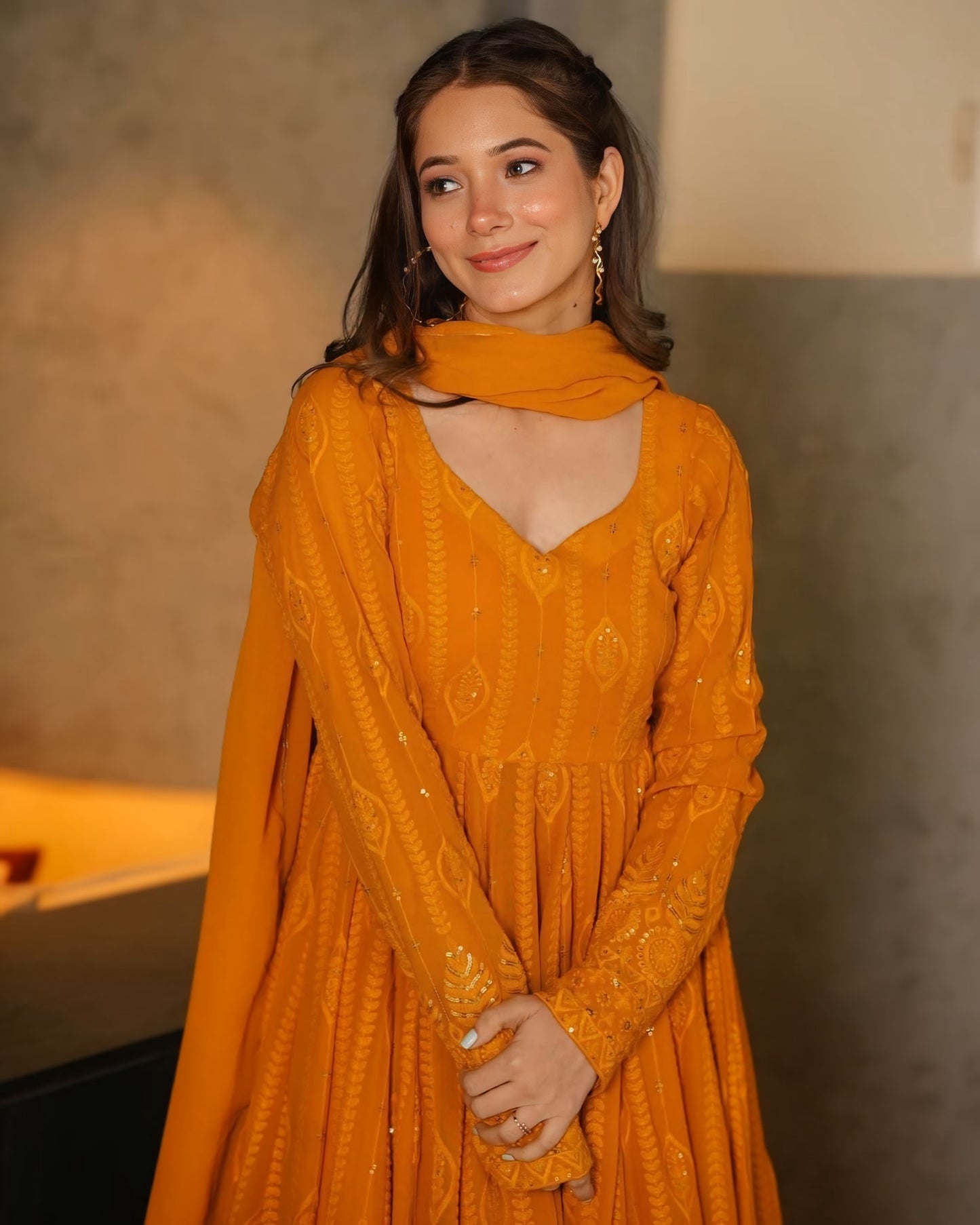 Mustard Premium Quality Anarkali Suit Set