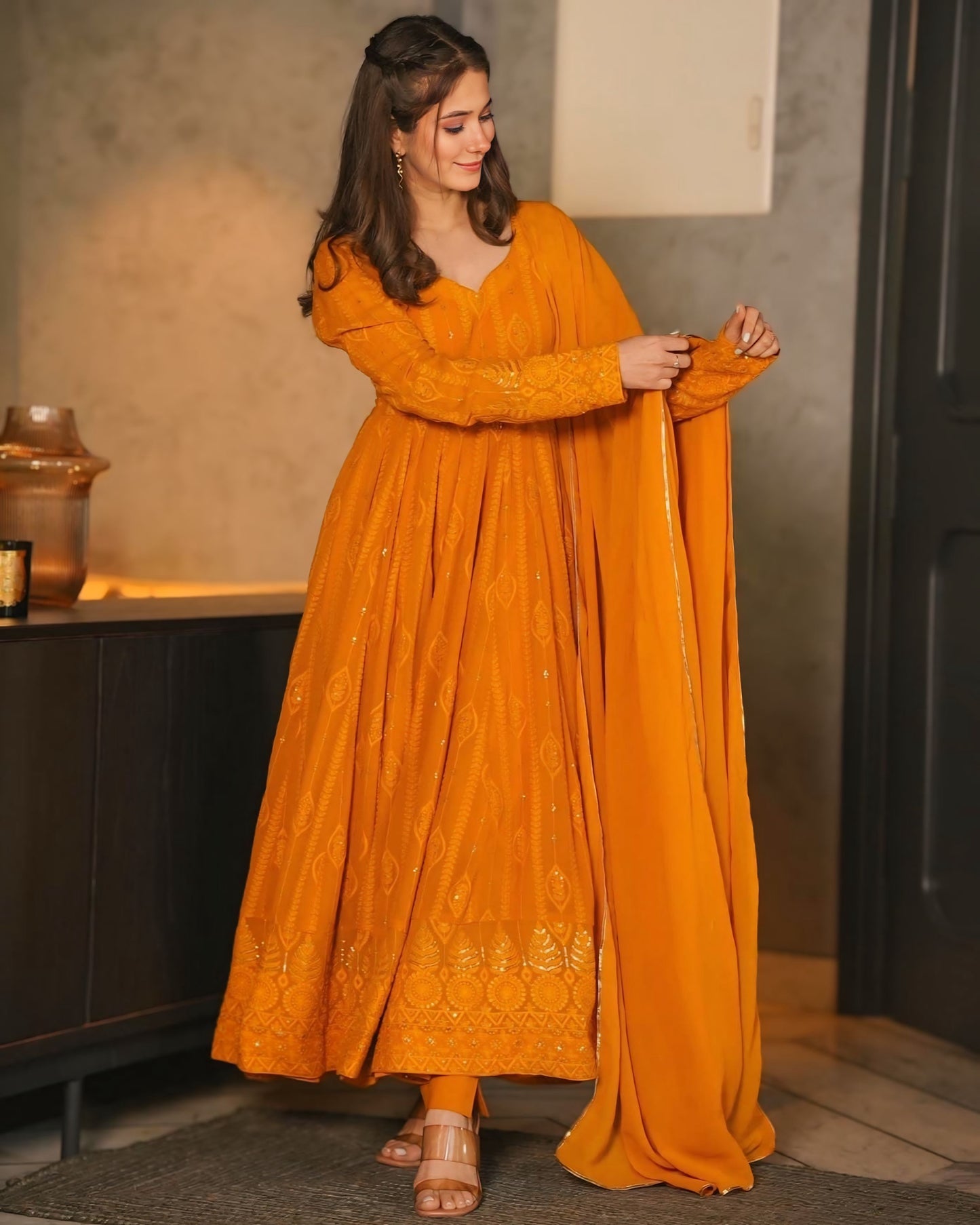 Mustard Premium Quality Anarkali Suit Set