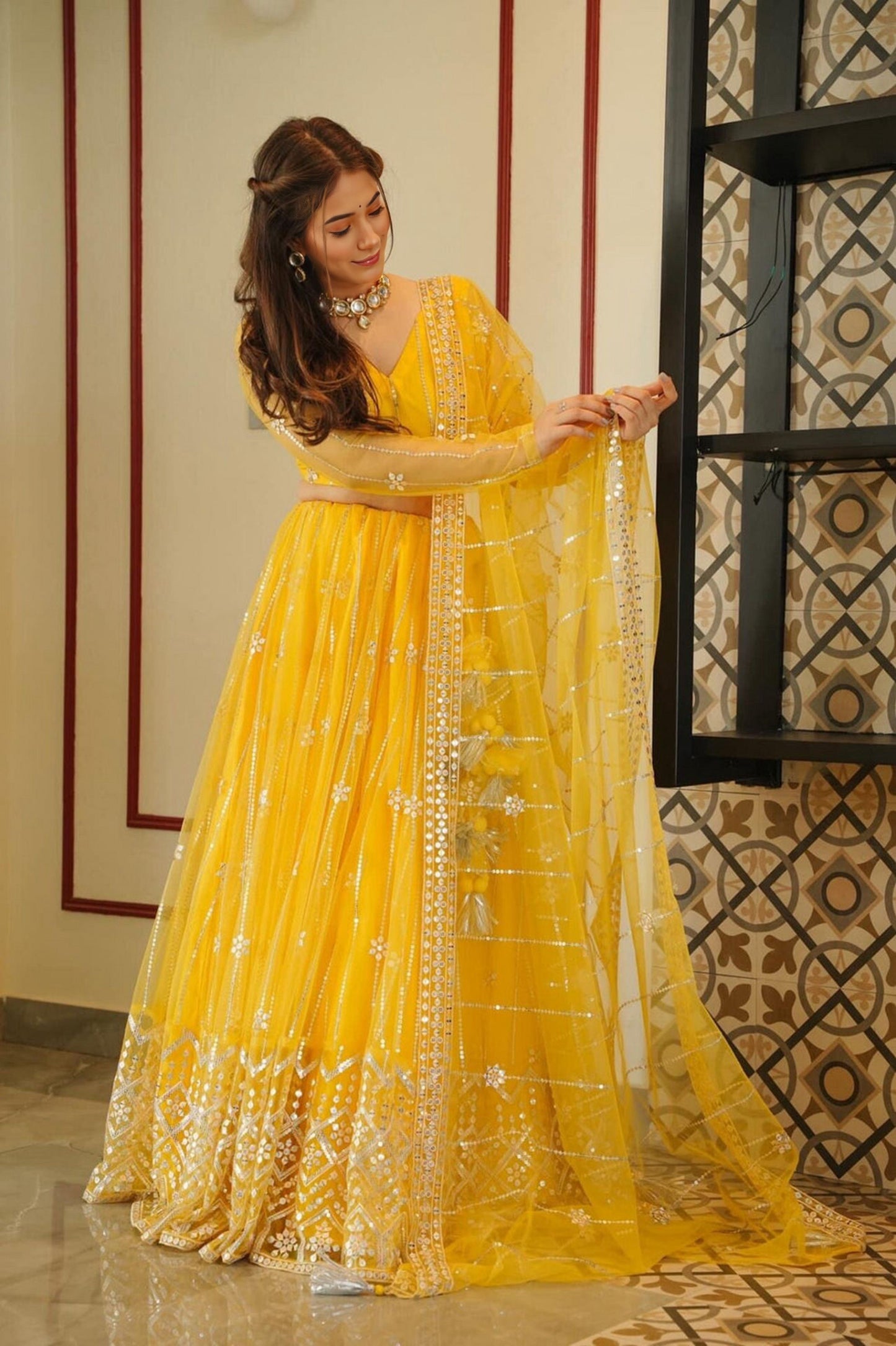Yellow Premium Net Lehenga Choli Set