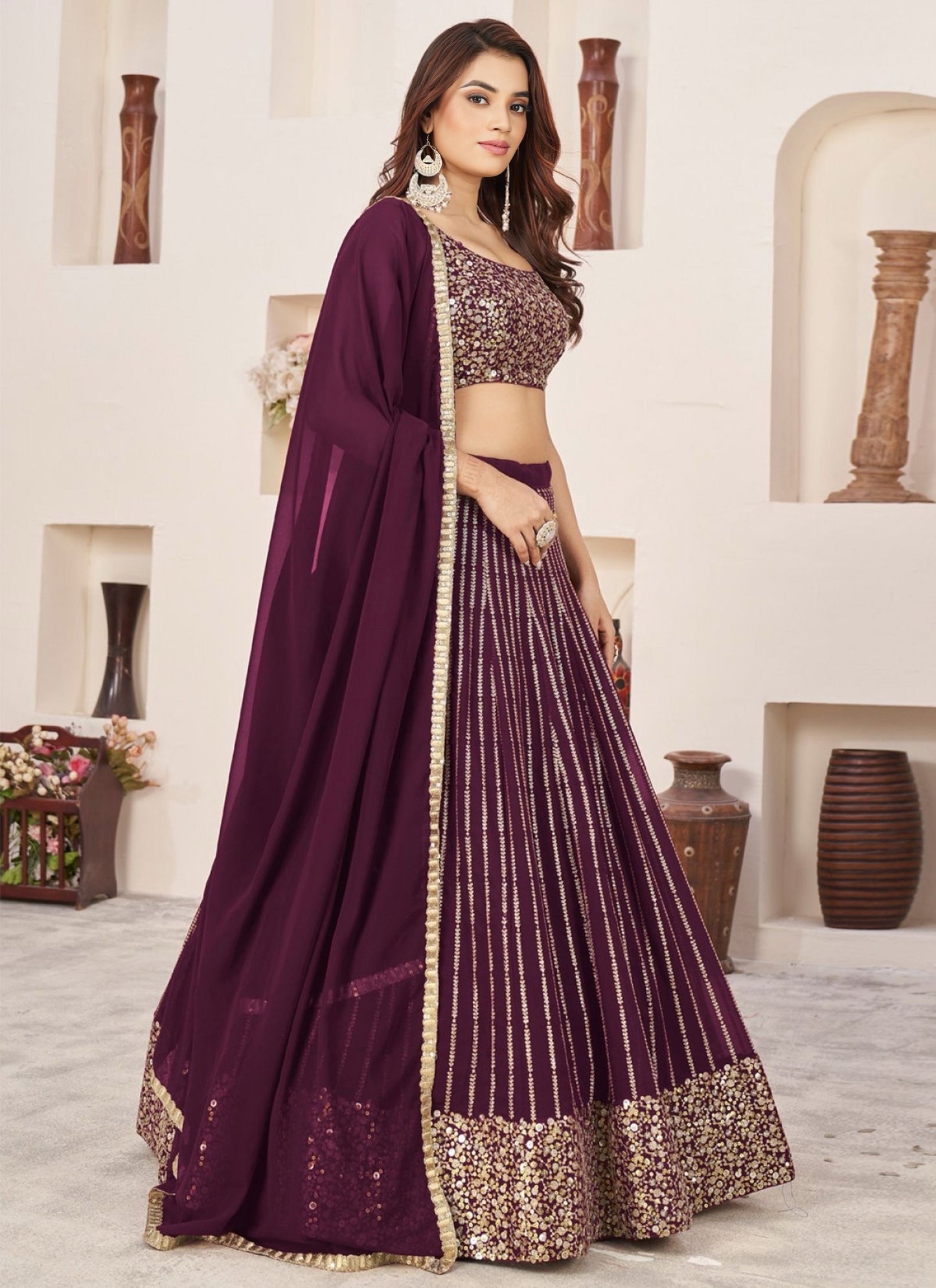 Georgette Lehenga Choli With Zari And Sequins