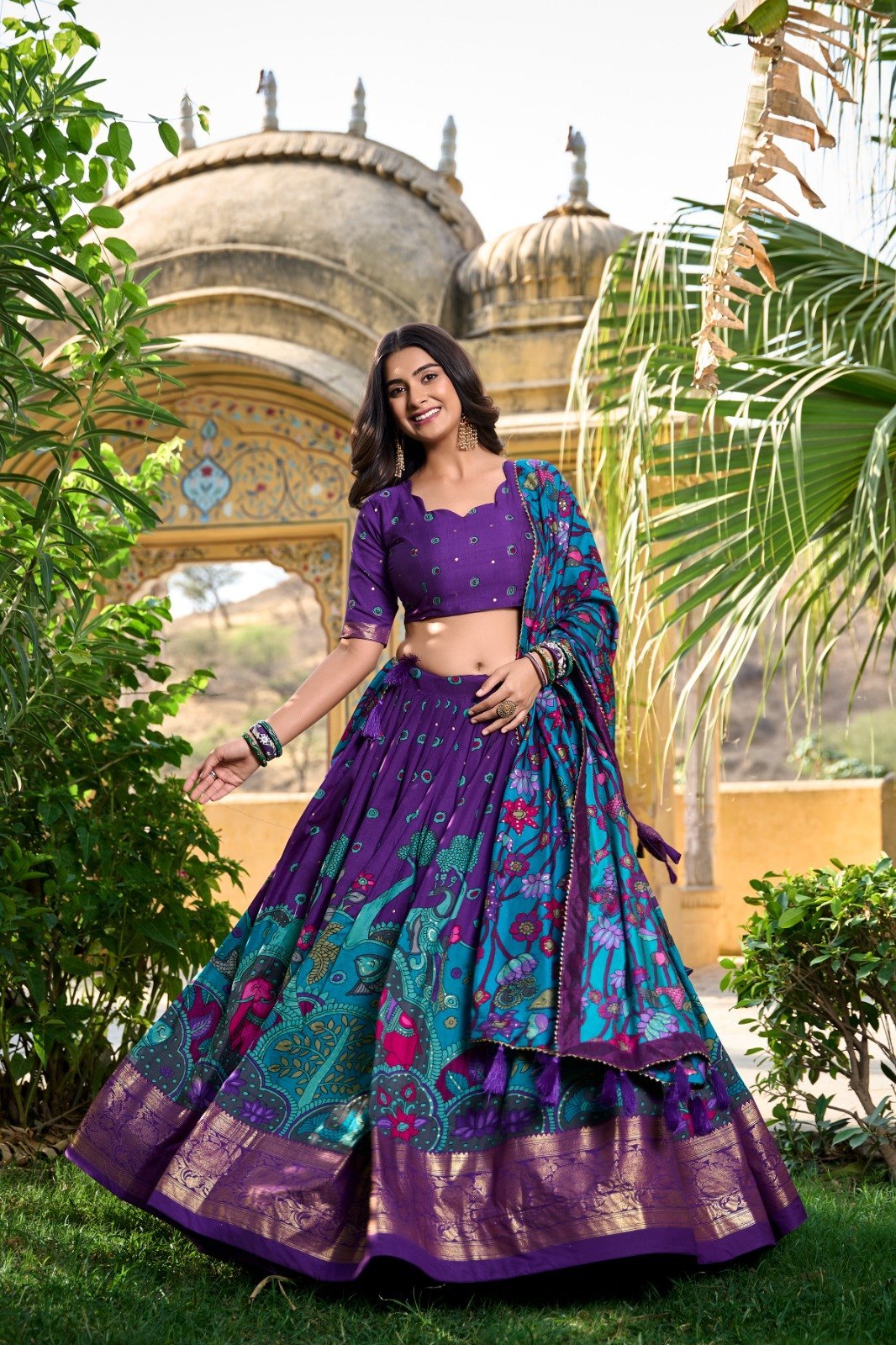 Tussar Silk Kalamkari Printed Lehenga Choli