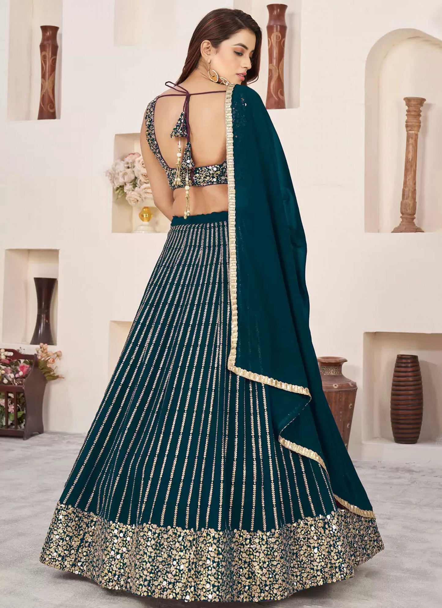 Georgette Lehenga Choli With Zari And Sequins