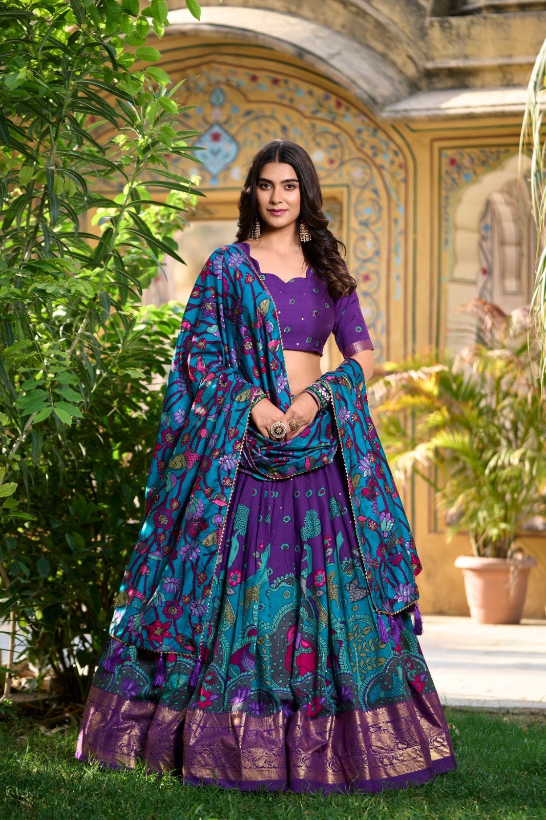 Tussar Silk Kalamkari Printed Lehenga Choli
