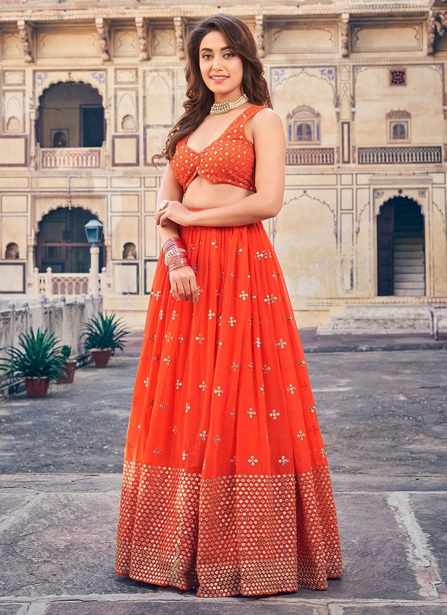 Sequins Embroidered Georgette Flared Style Lehenga Choli