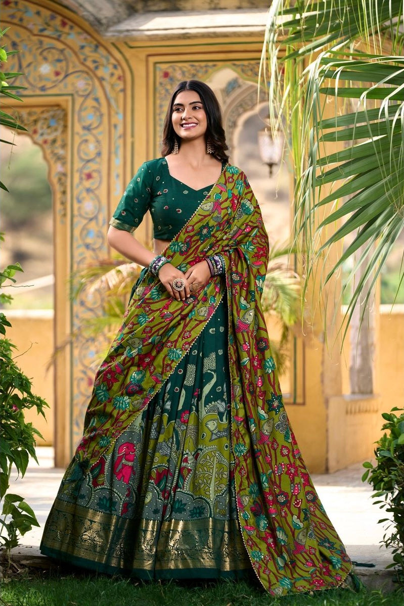 Tussar Silk Kalamkari Printed Lehenga Choli
