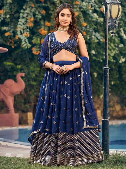 Sequins Embroidered Georgette Flared Style Lehenga Choli