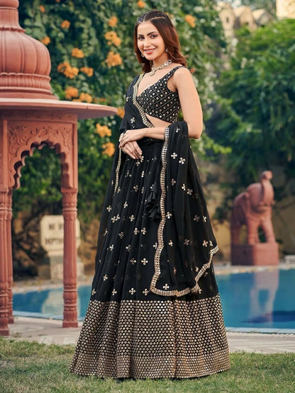 Sequins Embroidered Georgette Flared Style Lehenga Choli