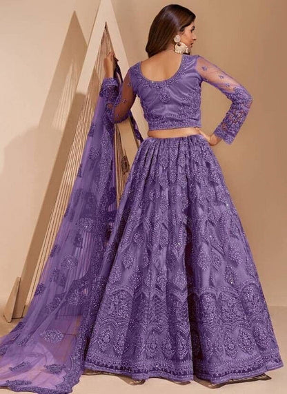 Mustard net embroidered lehenga