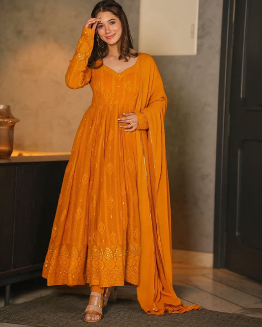 Mustard Premium Quality Anarkali Suit Set