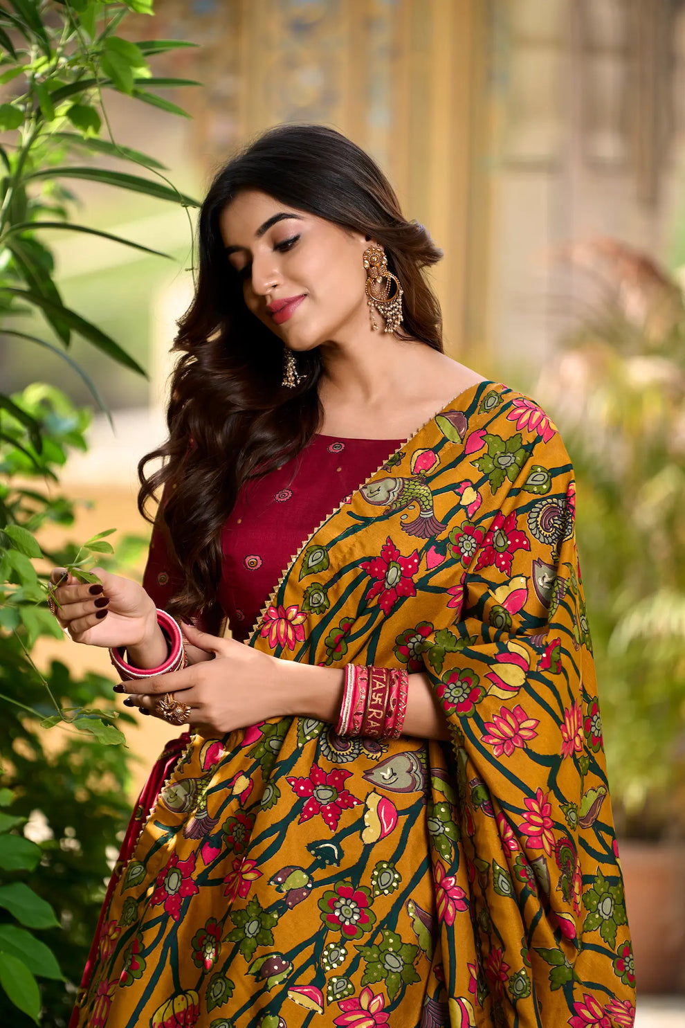 Tussar Silk Kalamkari Printed Lehenga Choli