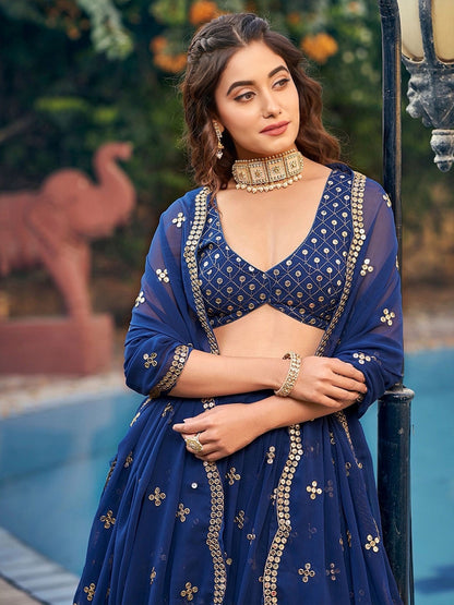 Sequins Embroidered Georgette Flared Style Lehenga Choli