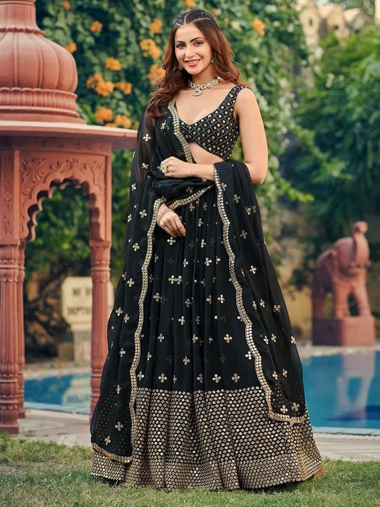 Sequins Embroidered Georgette Flared Style Lehenga Choli