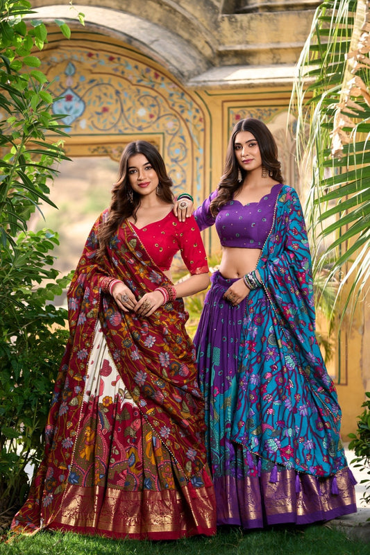 Tussar Silk Kalamkari Printed Lehenga Choli