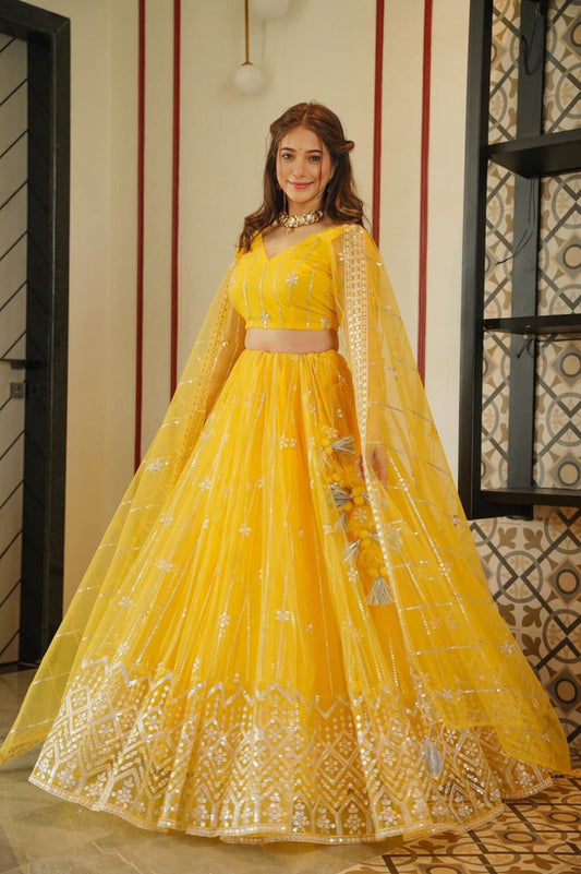 Yellow Premium Net Lehenga Choli Set