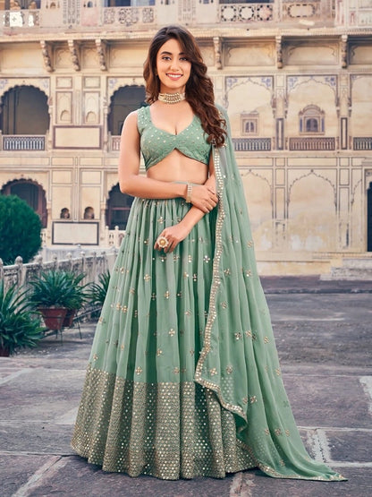 Sequins Embroidered Georgette Flared Style Lehenga Choli