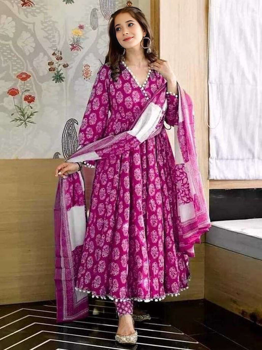 Premium Quality Floral Print Anarkali Kurta With Dupatta Set